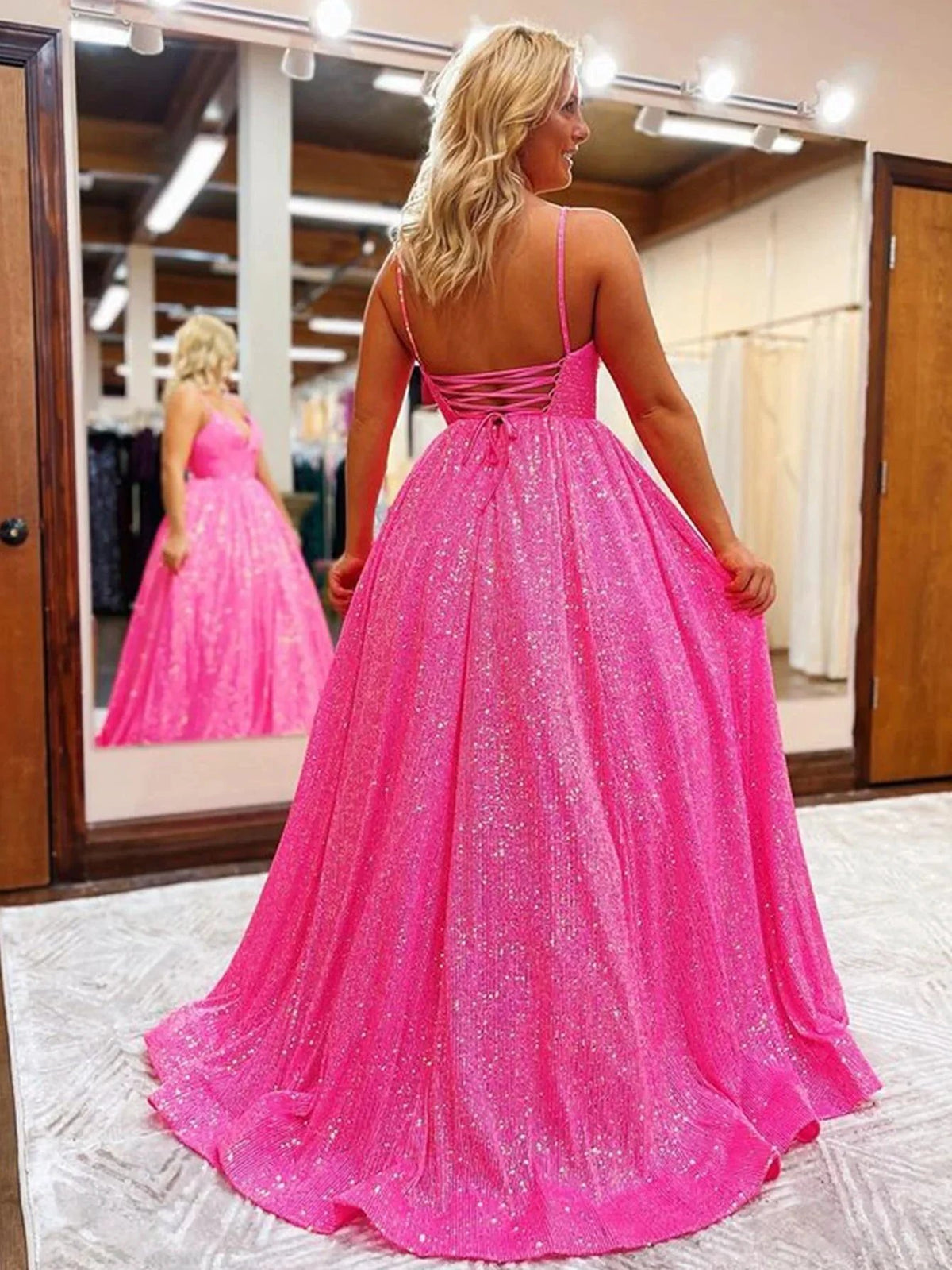 Hayden |A-line V Neck Sequins Long Prom Dress by KissProm