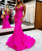 Lilly |Sparkly Mermaid V Neck Beaded Satin Long Prom Dress by KissProm
