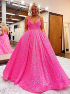 Hayden |A-line V Neck Sequins Long Prom Dress by KissProm