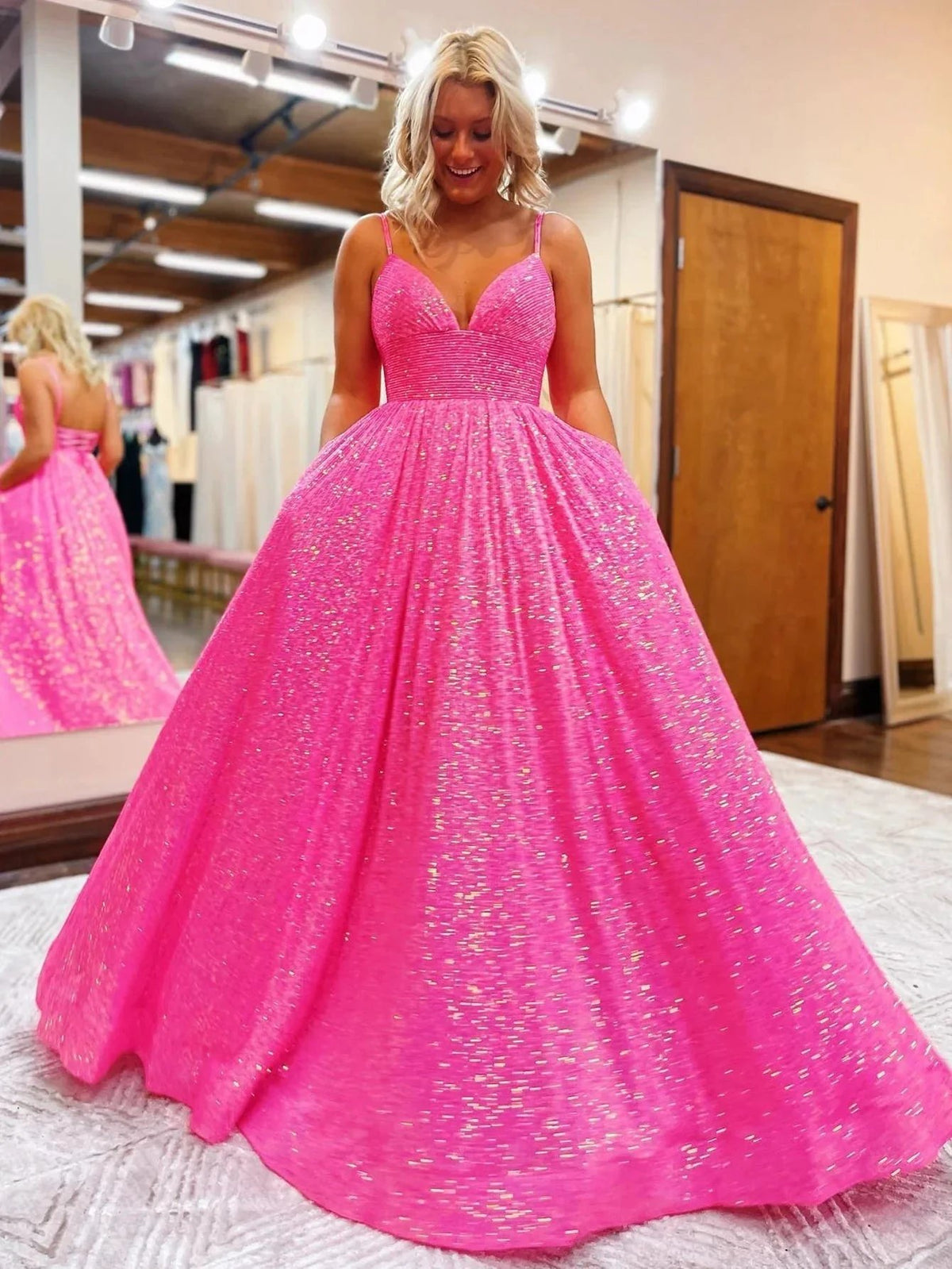 Hayden |A-line V Neck Sequins Long Prom Dress by KissProm