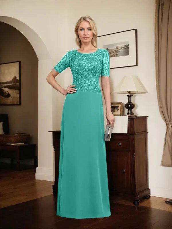 A-line Scoop Floor-Length Lace Chiffon Mother of the Bride Dress With Sequins by Dreamylily