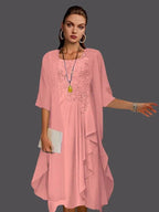 Two Piece A-Line Chiffon Lace Sleeveless Jacket Dresses with Pleats Appliques by Dreamylily