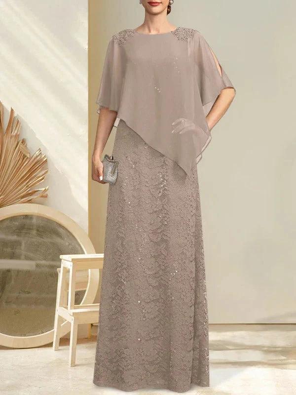 Sheath/Column Scoop Floor-Length Chiffon Lace Mother of the Bride Dress With Sequins Beading by Dreamylily