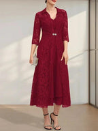 A-line V-Neck Tea-Length Chiffon Mother of the Bride Dress by Dreamylily
