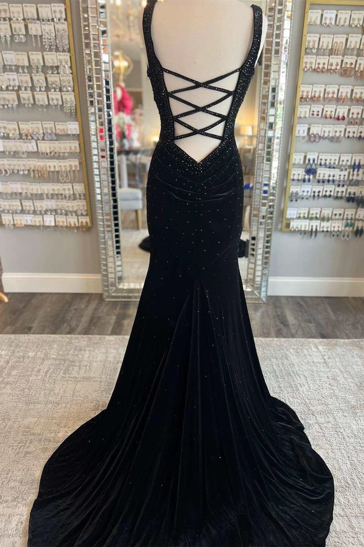 Emerald Velvet V-Neck Cutout Back Mermaid Long Formal Dress by KissProm