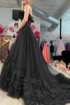 Alani |A-Line Strapless Pink Tiered Long Tulle Prom Dress by KissProm
