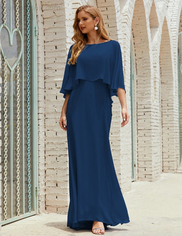 Sunnderly  Bridesmaid Dress Women Long Sleeve V-Neck Chiffon Formal Wedding Party Dress SY28018