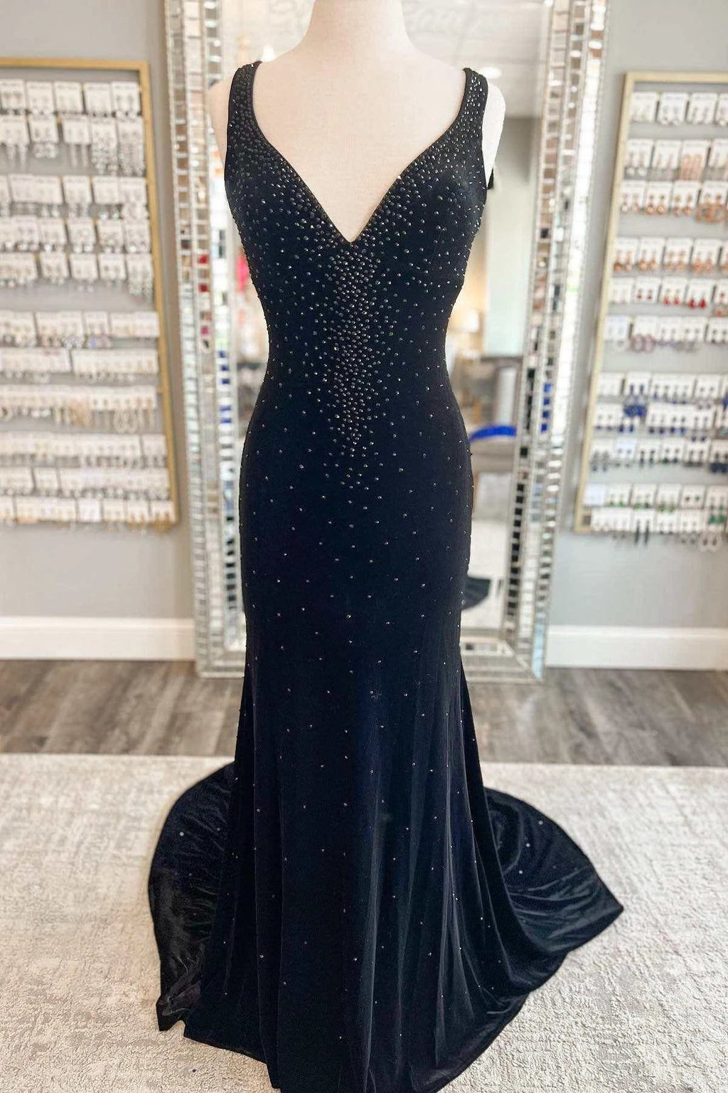 Emerald Velvet V-Neck Cutout Back Mermaid Long Formal Dress by KissProm
