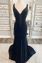 Emerald Velvet V-Neck Cutout Back Mermaid Long Formal Dress by KissProm