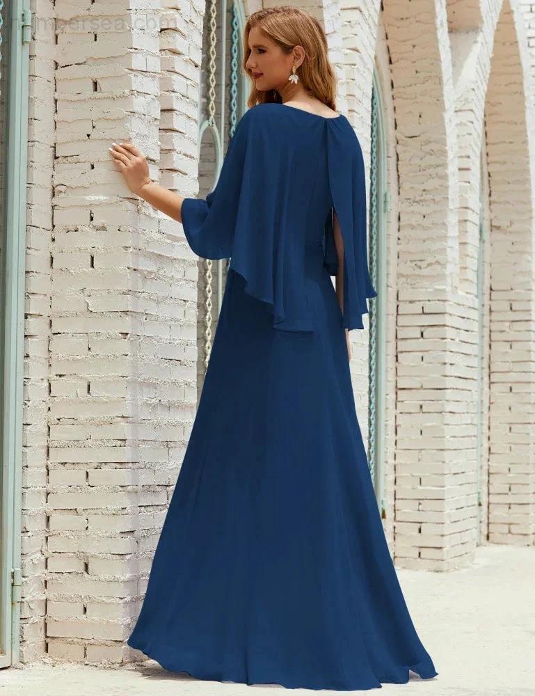 Sunnderly Bridesmaid Dress Women Long Sleeve V-Neck Chiffon Formal Wedding Party Dress SY28018 by numbersea