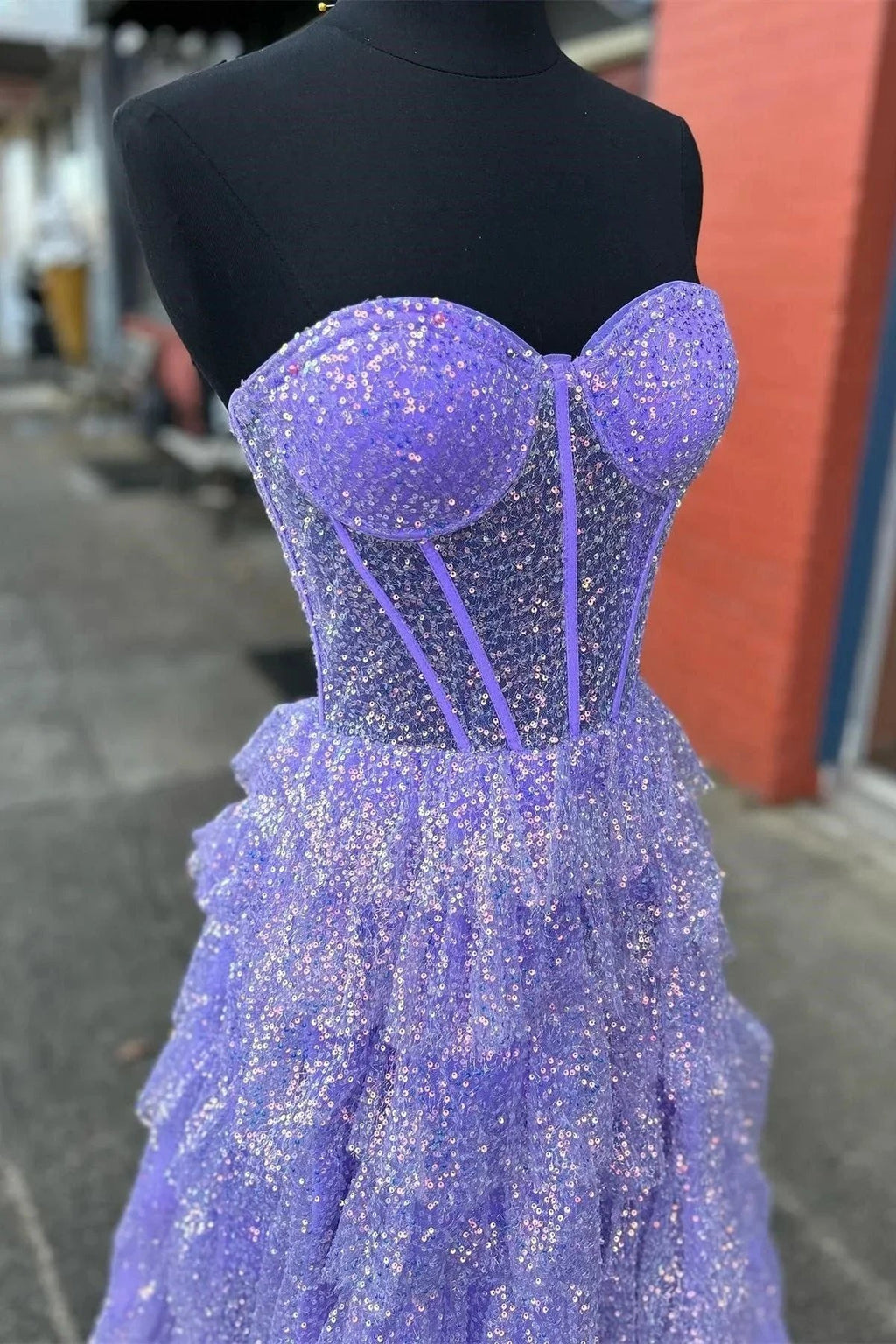 Eleanor | Glitter Tulle Corset Ruffle Tiered Long Prom Dress with Slit by KissProm