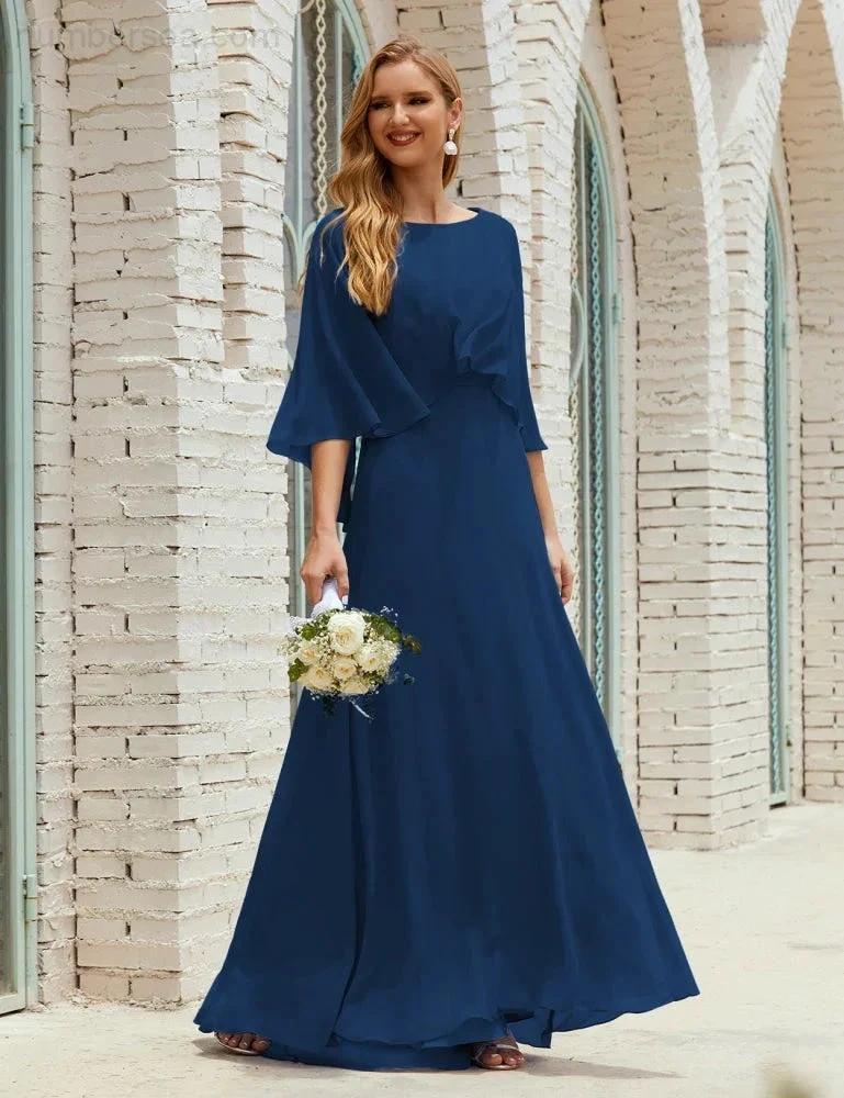 Sunnderly Bridesmaid Dress Women Long Sleeve V-Neck Chiffon Formal Wedding Party Dress SY28018 by numbersea