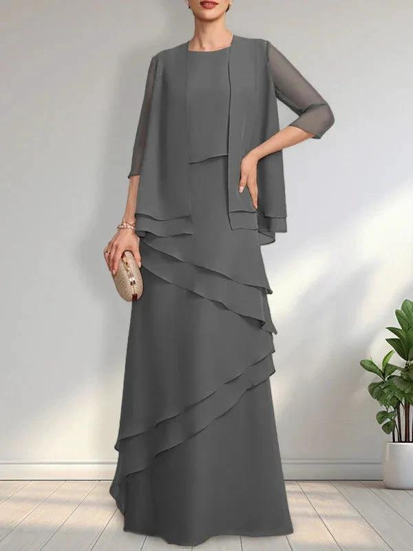 Sheath Scoop Floor-Length Chiffon Mother of the Bride Dress by Dreamylily