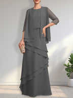 Sheath Scoop Floor-Length Chiffon Mother of the Bride Dress