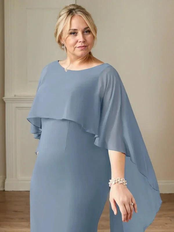 Sheath Scoop Floor-Length Chiffon Mother of the Bride Dress With Cascading Ruffles by Dreamylily