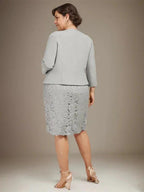 Sheath/Column Scoop Knee-Length Chiffon Lace Mother of the Bride Dress With Beading by Dreamylily
