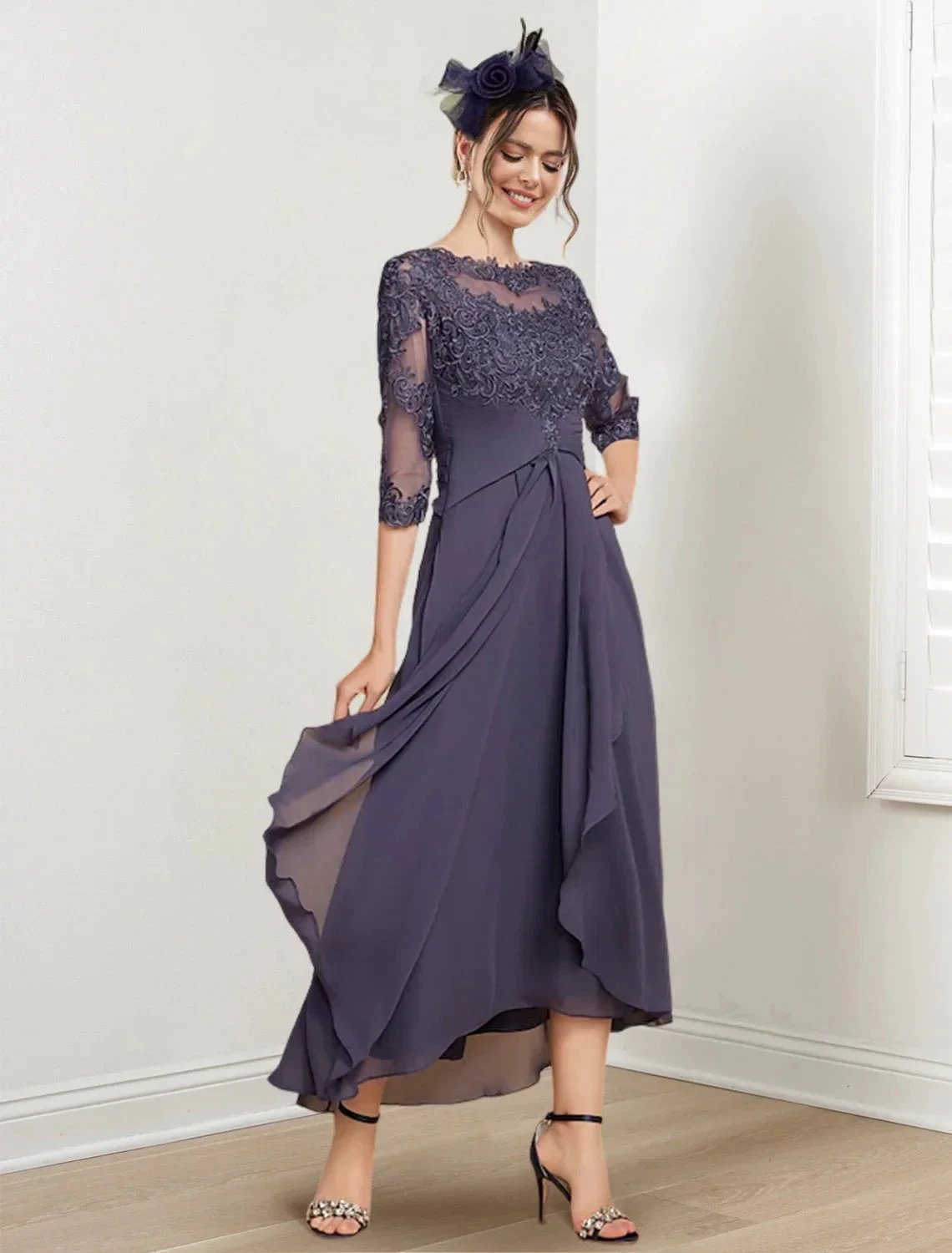 A-Line/Princess Scoop Tea-Length Mother of the Bride Dresses by Dreamylily