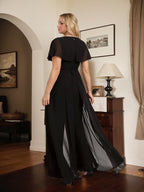 Jumpsuit/Pantsuit V-Neck Floor-Length Chiffon Evening Dress