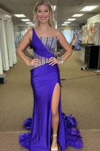 Laylani | Blue Mermaid One Shoulder Long Prom Dresses with Beaded by KissProm