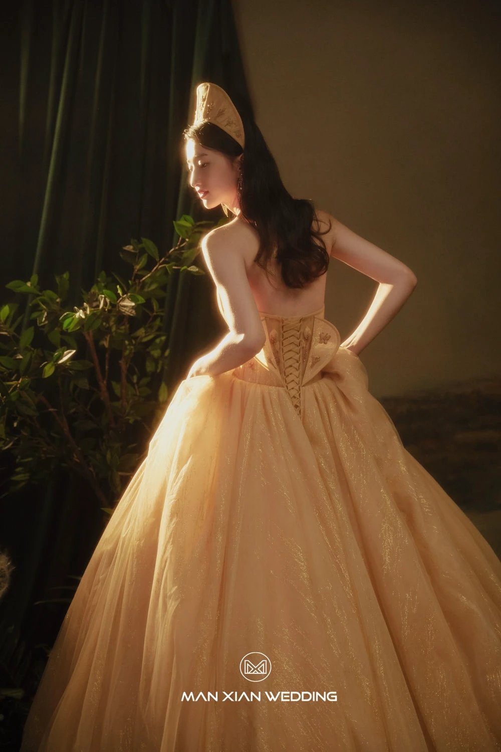 Golden Hour Strapless Glitter Tulle Ball Gown with Embroidery & Lace-Up Back by ZAPDRESS