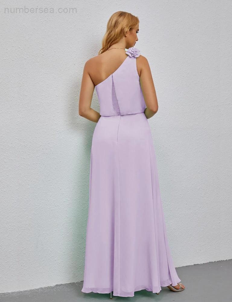 Ruffled One Shoulder Sleeveless Long Bridesmaid Dresses A-line Formal Evening Gown Side Split 28080 by numbersea