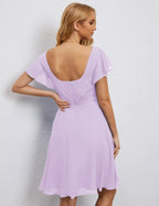 Numbersea U Back Homecoming Dress Formal Prom Dress Knee Length Short Sleeves Cocktail Party Dress 28077 by numbersea