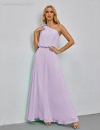 Ruffled One Shoulder Sleeveless Long Bridesmaid Dresses A-line Formal Evening Gown Side Split 28080 by numbersea