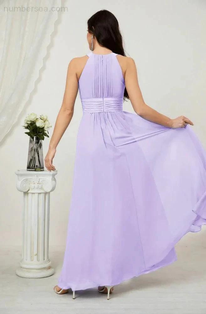 Numbersea Formal Party Gown Dress Chiffon Halter Long Sleeveless Bridesmaid Dresses 2802 by numbersea
