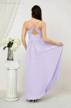 Numbersea Neck Bridesmaid Dresses Chiffon Long Spaghetti A-line Formal Prom Gown for Wedding Party Evening 2801 by numbersea