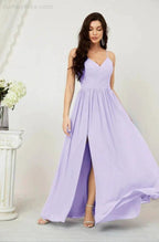 Numbersea Neck Bridesmaid Dresses Chiffon Long Spaghetti A-line Formal Prom Gown for Wedding Party Evening 2801 by numbersea