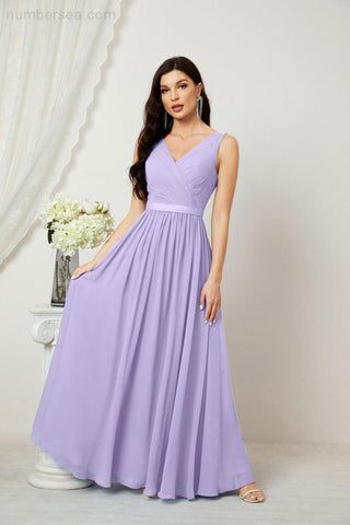Women's Chiffon Long Bridesmaid Dresses A line Sleeveless Formal Prom Gown for Evening Party Homecoming Dresses 2808