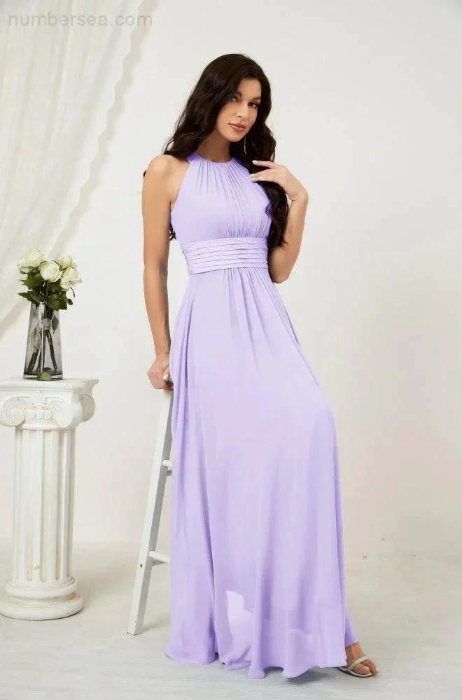 Numbersea Formal Party Gown Dress Chiffon Halter Long Sleeveless Bridesmaid Dresses 2802 by numbersea
