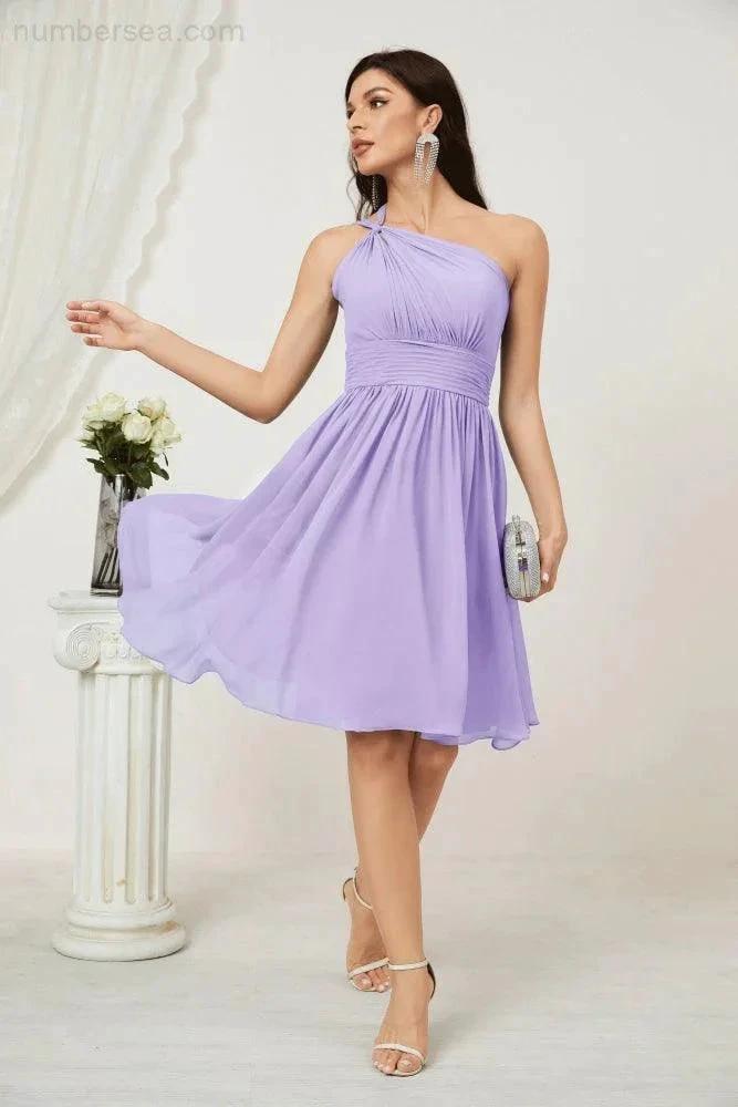 Numbersea Women Chiffon Short One Shoulder Bridesmaid Dress Formal Dresses for Party Homecoming 2804 by numbersea