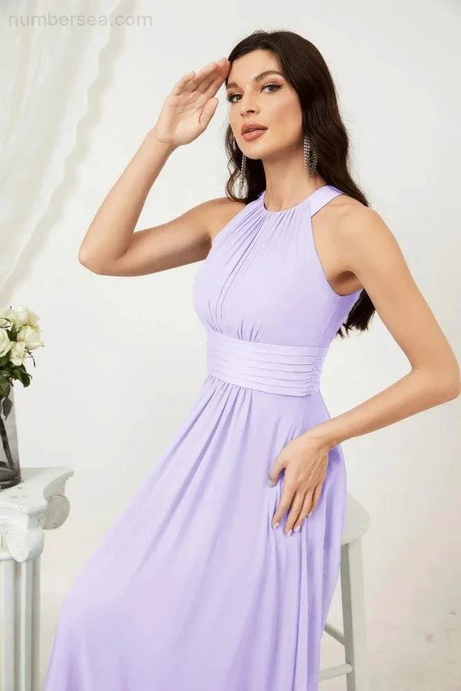 Numbersea Formal Party Gown Dress Chiffon Halter Long Sleeveless Bridesmaid Dresses 2802 by numbersea