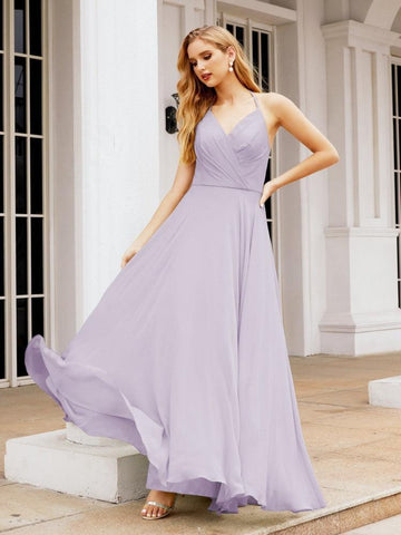 Numbersea Halter Chiffon Bridesmaid Dresses Wedding Appare Sleeveless Formal Prom Dress with Ruffled Back 28035