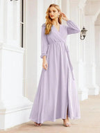 Sunnderly Women's Chiffon Bridesmaid Dress A line Long Sleeves Formal Evening Prom Gown for Wedding Guest SY28032 by numbersea