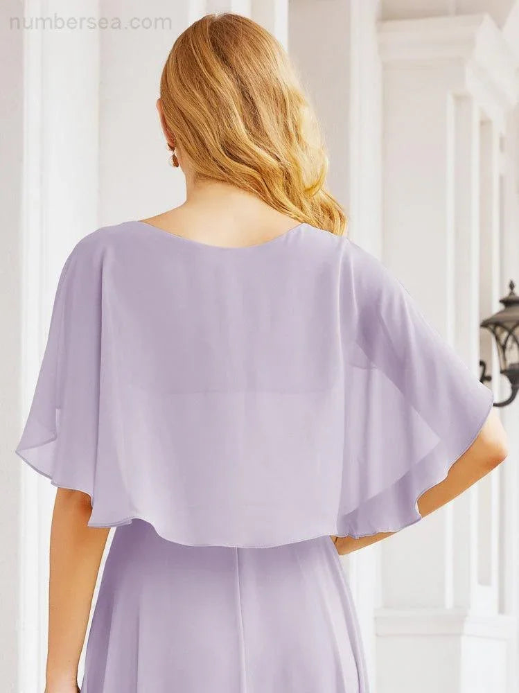 Numbersea Bridesmaid Dresses for Wedding Formal Evening Party Prom Gown with Cape 28050