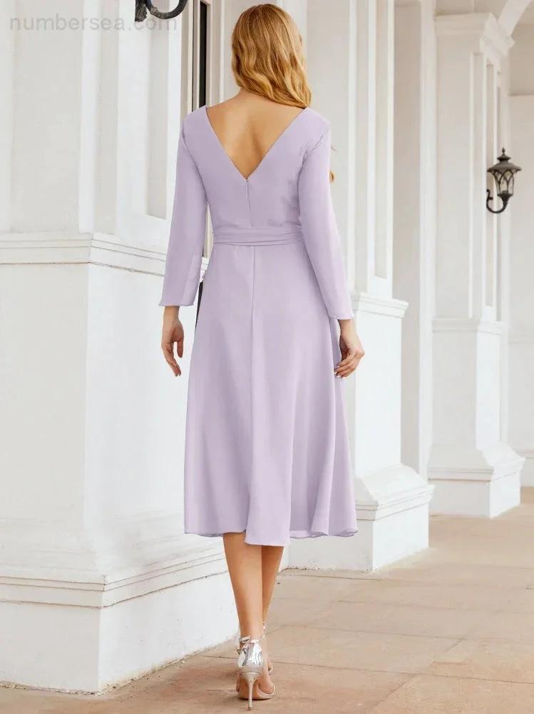 Bridesmaid Dress V-Back Waist Belt Mother of the Bride Wedding Guest SY28031 by numbersea