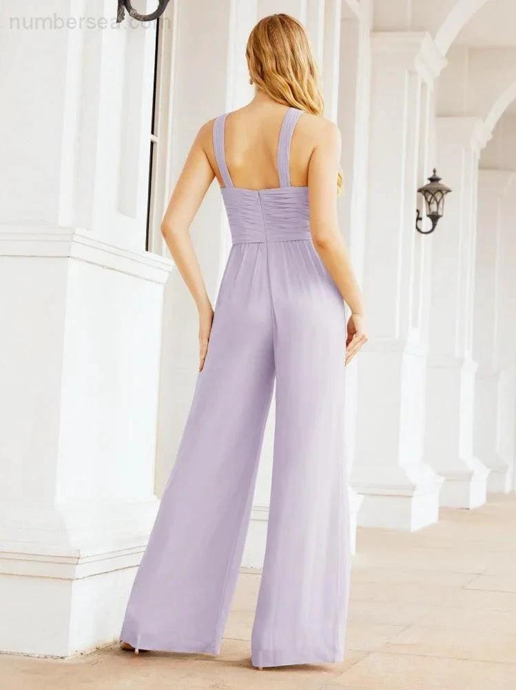 Numbersea Crisscross Neck Jumpsuit Formal Evening Dress Long Bridesmaid Dresses Bell-bottomed Pants 28033 by numbersea