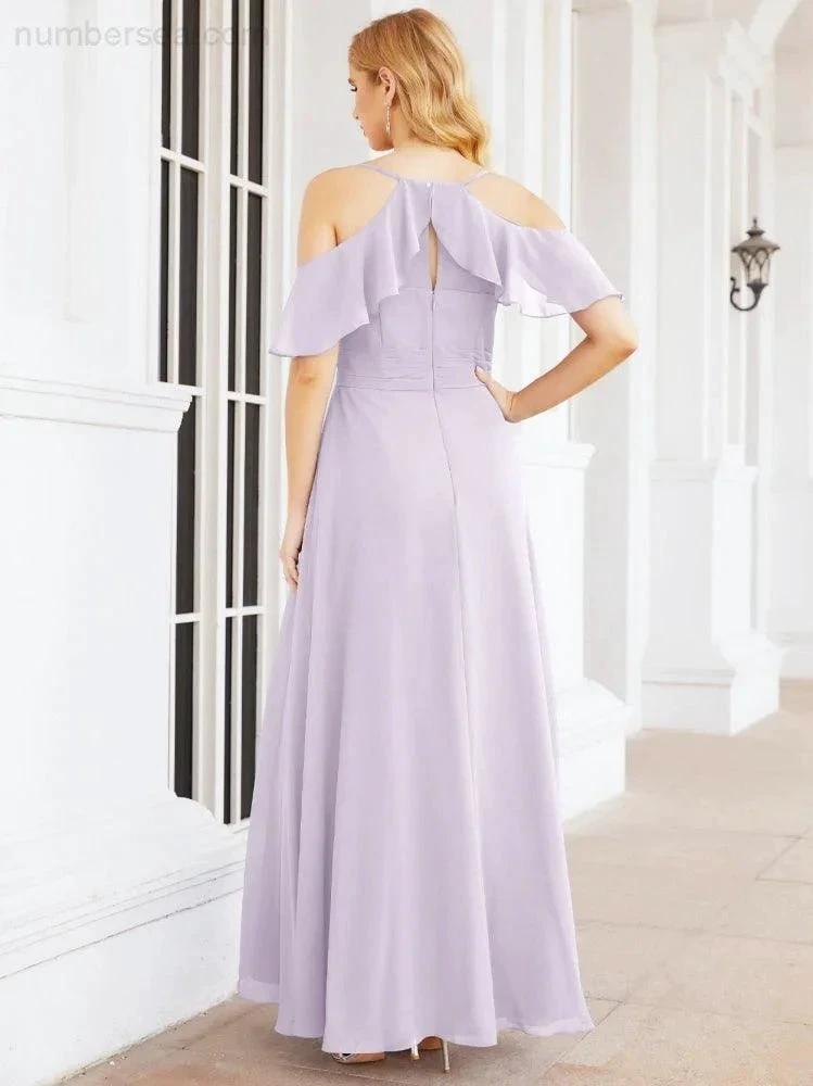 Numbersea Cold Shoulder Long Bridesmaid Dresses Side Slit Formal Prom Gowns Party Wedding 28070 by numbersea