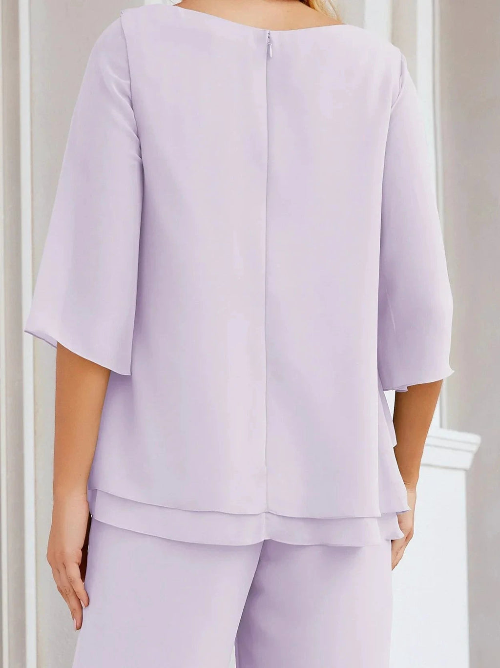 Sunnderly Elegant 2 Piece Mother of The Bride Dress Plus Size Pant Suits Ruffle Layers Sliver Housecoat SY28064 by numbersea
