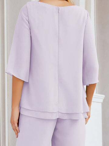 Sunnderly Elegant 2 Piece Mother of The Bride Dress Plus Size Pant Suits Ruffle Layers Sliver Housecoat SY28064