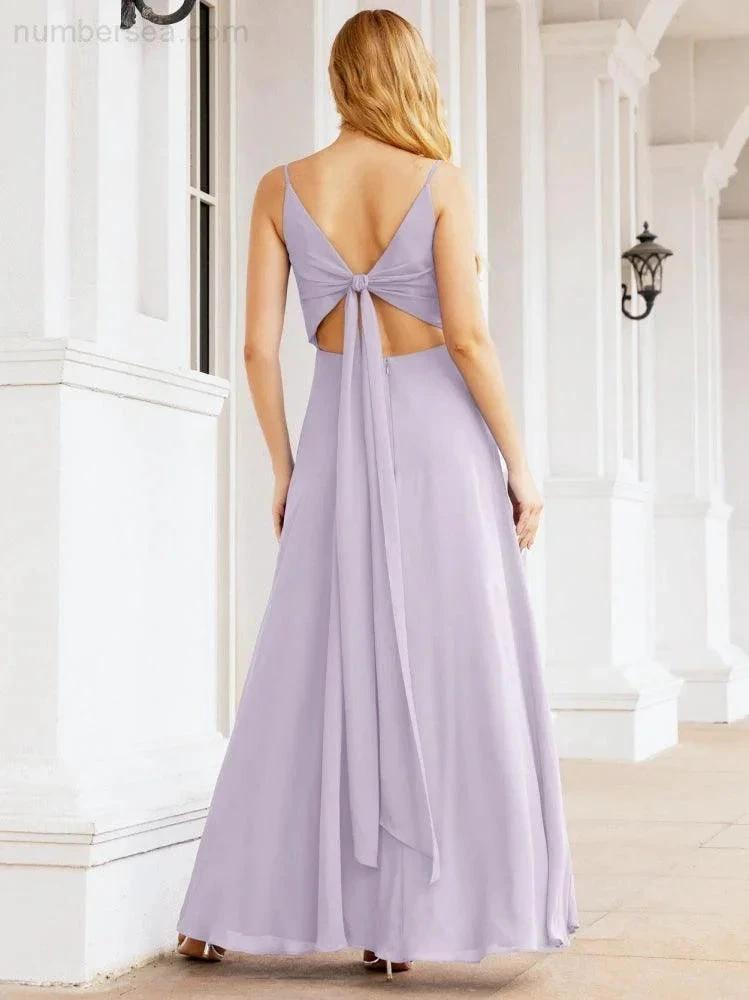 Numbersea Spaghetti Strap Bridesmaid Dresses V Neck Butterfly Back Fromal Evening Party Prom Gown 28036 by numbersea