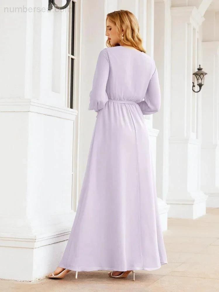Sunnderly Women's Chiffon Bridesmaid Dress A line Long Sleeves Formal Evening Prom Gown for Wedding Guest SY28032 by numbersea