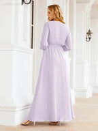 Sunnderly Women's Chiffon Bridesmaid Dress A line Long Sleeves Formal Evening Prom Gown for Wedding Guest SY28032 by numbersea