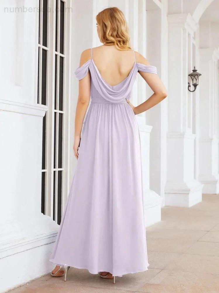 Numbersea Off The Shoulder Chiffon Bridesmaid Dress Long Formal Graduation Gown with Cowl Back 28069 by numbersea