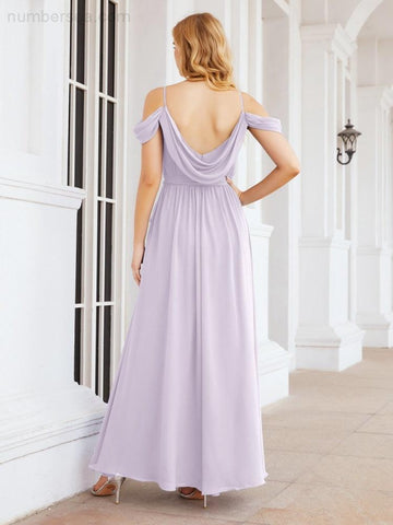 Numbersea Off The Shoulder Chiffon Bridesmaid Dress Long Formal Graduation Gown with Cowl Back 28069