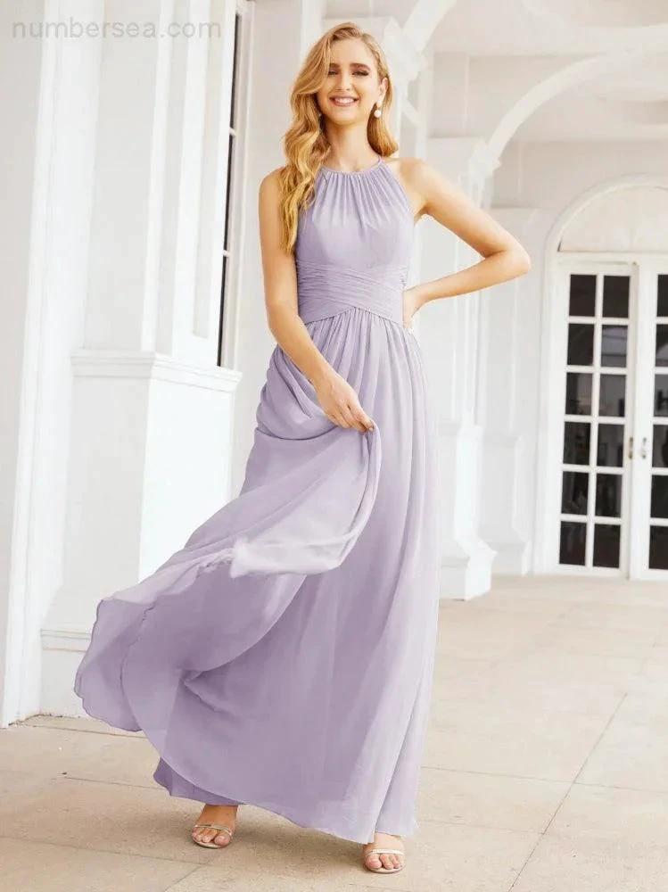 Numbersea Sleeveless Bridesmaid Dresses Long Prom Gown Zipper with Keyhole Back 28056 by numbersea