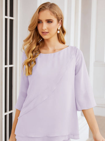 Sunnderly Elegant 2 Piece Mother of The Bride Dress Plus Size Pant Suits Ruffle Layers Sliver Housecoat SY28064