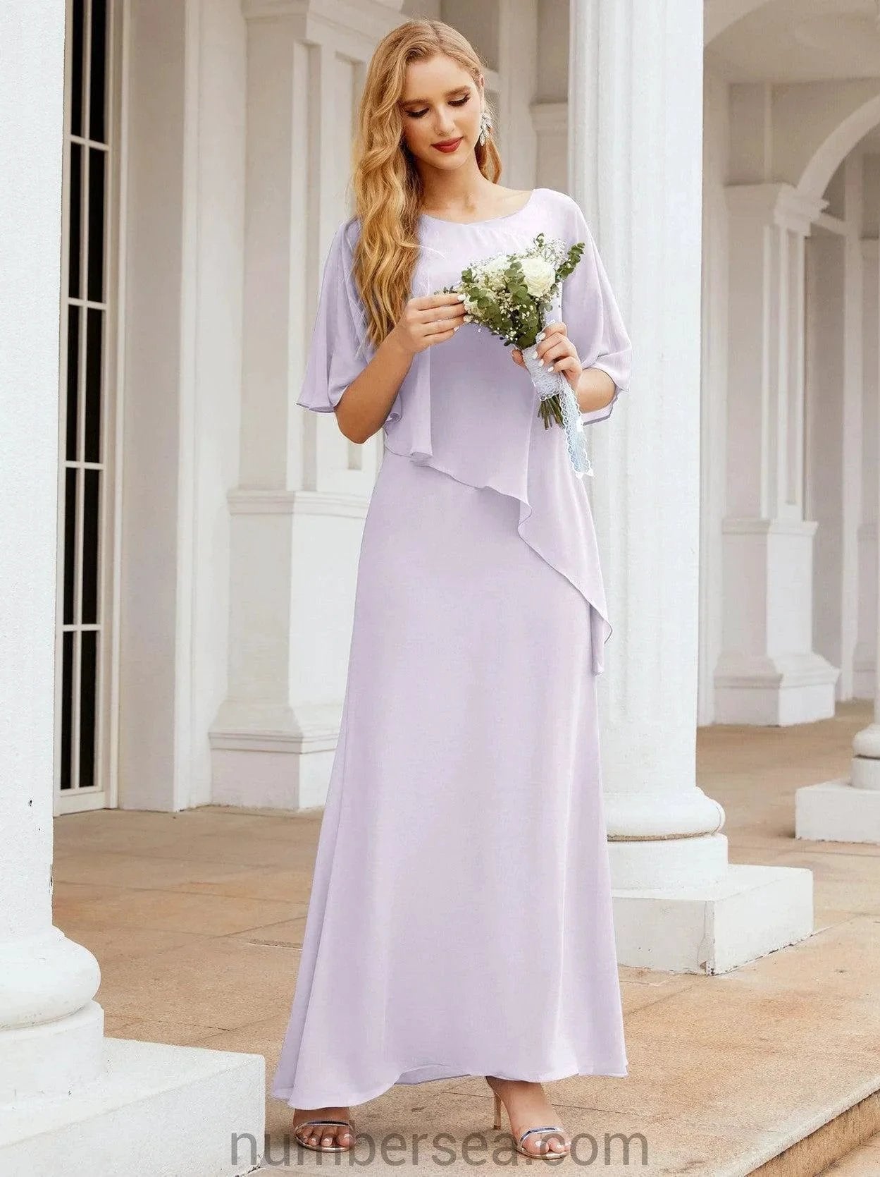 Sunnderly Formal Party Gown Dress Long Mother of The Bride Dresses with Ruffle Cape SY28026 by numbersea